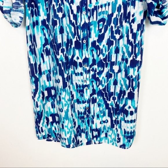 Tommy Bahama | Watercolour Print Button Front Shirt Dress Roll Tab Sleeve Size S - Picture 3 of 9